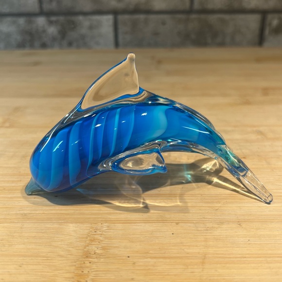 Vintage Glass Dolphin Art Glass Paperweight Blue Swirl Hand Blown Glass 5” - Picture 3 of 9